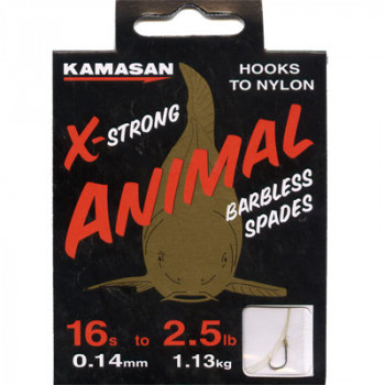 Kamasan Animal X Strong, Barbless Spade Hooks to Nylon LIGHT size 16 hook to 2.5lb line