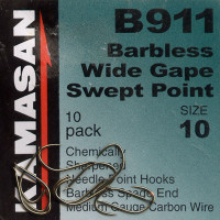 Kamasan B911 Barbless Wide Gape Swept Point Fishing Hook Size 10