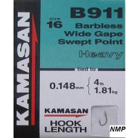 Kamasan B911 Hooks To Nylon Barbless wide gape swept point (heavy) Size 16