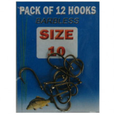 Size 10 barbless Eyed Fishing Hooks - 12 pack